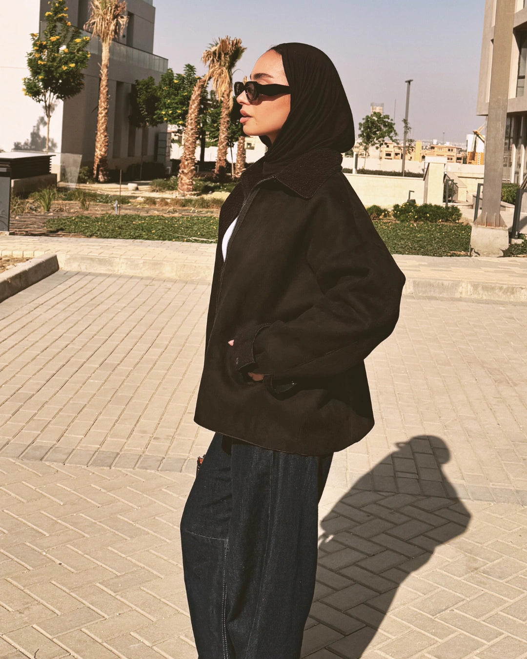 Oversized Suede Jacket with Fur Lining